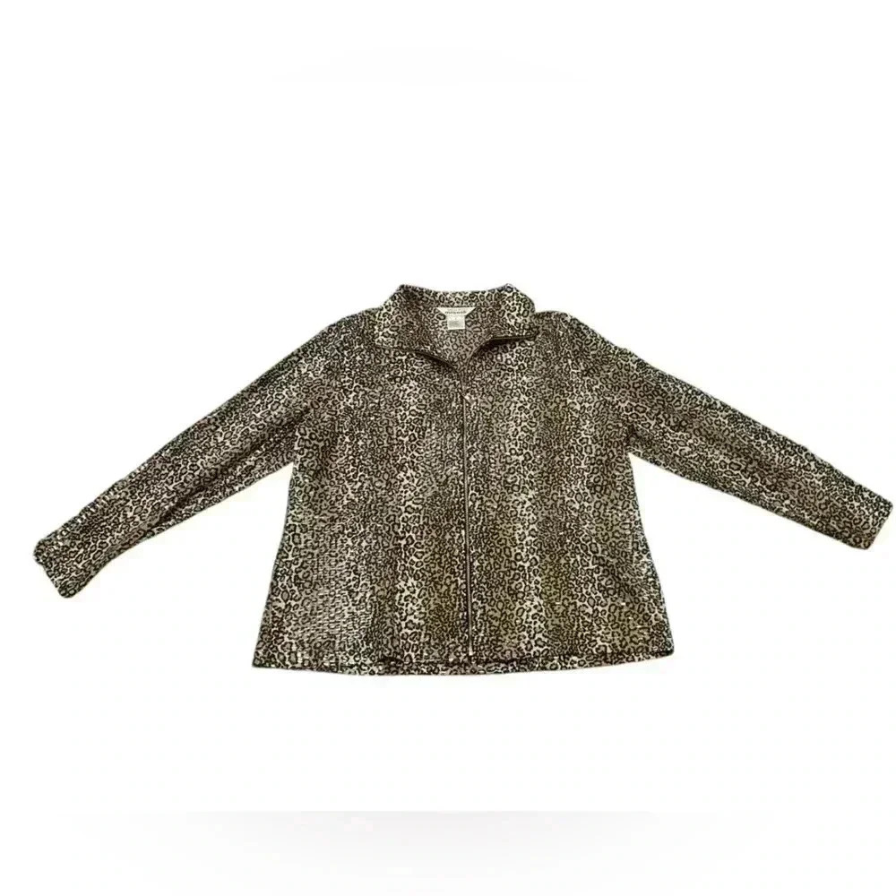 Exclusively Misook Jacket Animal Print Faux Leather Zip Clear Sequin Women Large